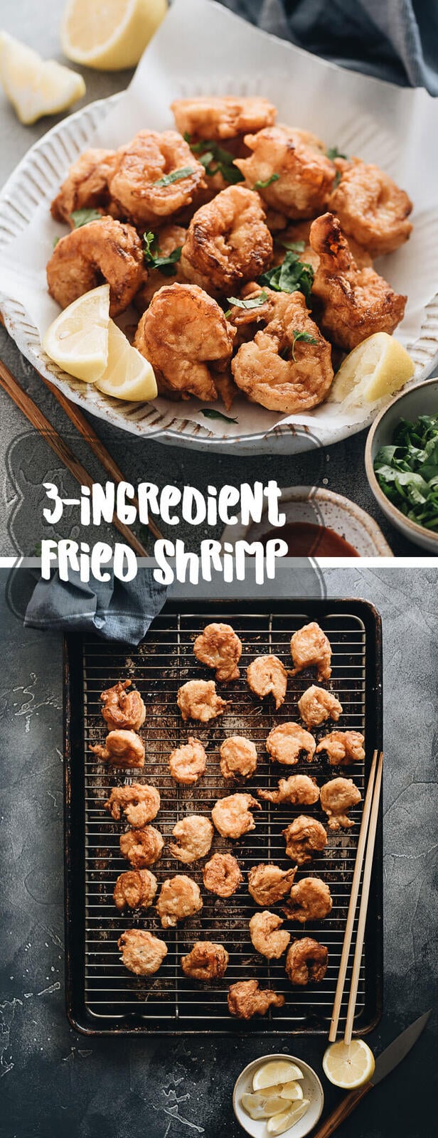 3-Ingredient Fried Shrimp is the easiest fried shrimp recipe that generates the best results. The juicy shrimp are wrapped in a light, crispy, and fluffy crust that is similar to tempura. So good! #seafood #recipes #shrimp