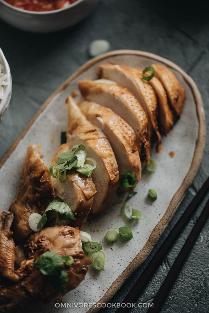 Homemade Hainanese Chicken Rice using soy sauce chicken
