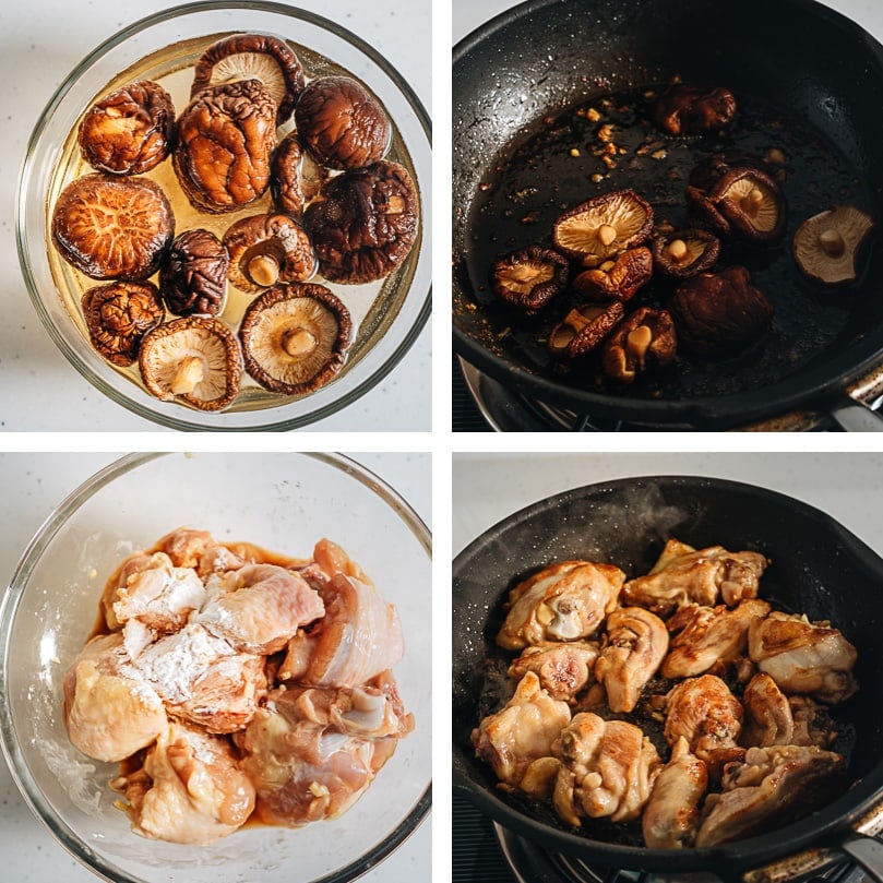 Clay Pot Chicken Rice - This clay pot chicken rice is so addictive! Beyond the greatness of the tender and moist chicken, the rice absorbs all the extract from the mushrooms and chicken grease, and is then seasoned with oyster sauce. It is SO good! My recipe teaches you the easiest way to create a super flavorful one-pot dinner without a clay pot or rice cooker. Preparing clay pot chicken