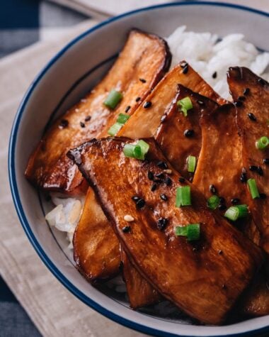 Homemade teriyaki king oyster mushrooms