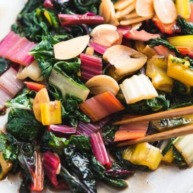 Easy Swiss Chard Stir Fry - A delicious side dish that needs three ingredients and five minutes to cook. A great way to add vegetables to a weeknight&rsquo;s dinner.