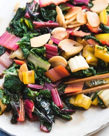 Easy Swiss Chard Stir Fry - A delicious side dish that needs three ingredients and five minutes to cook. A great way to add vegetables to a weeknight&rsquo;s dinner.