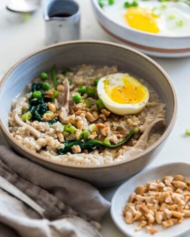Learn how to create a hearty, whole grain savory oatmeal bowl with only 4 ingredients and in 5 minutes!