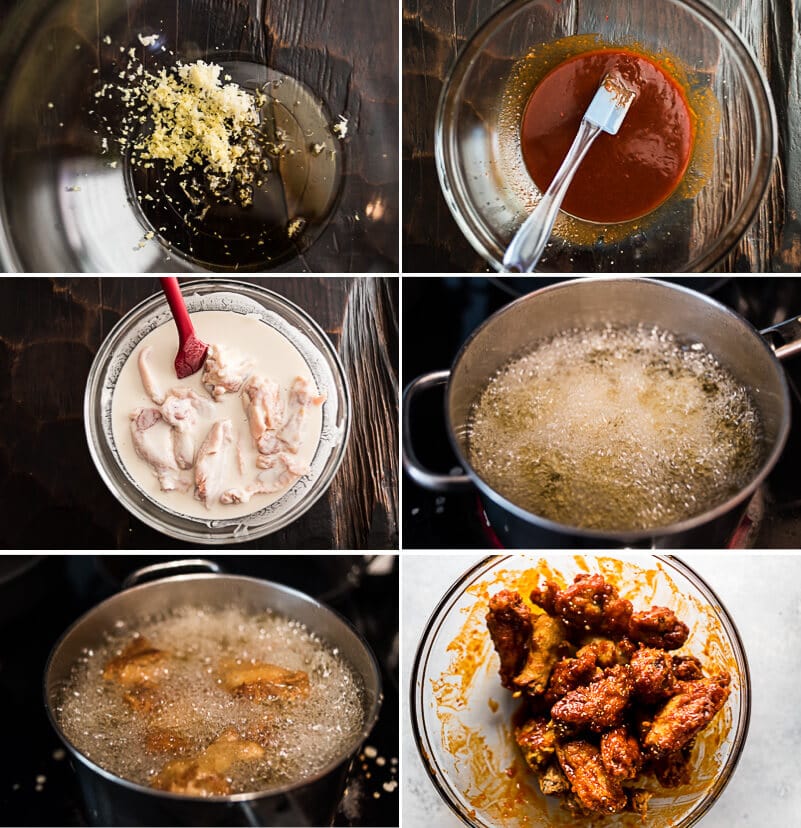 Fried Chicken Wings in Asian Hot Sauce Cooking Process