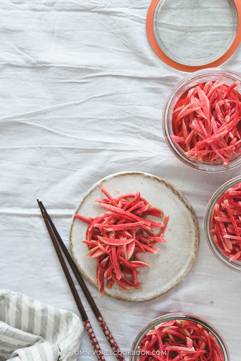 Three-Ingredient Quick Pickled Watermelon Radish | Pickle | Salad | Appetizer | Recipe | Chinese | Asian | Easy | Healthy | Gluten Free | Vegan | Vegetable | Summer |