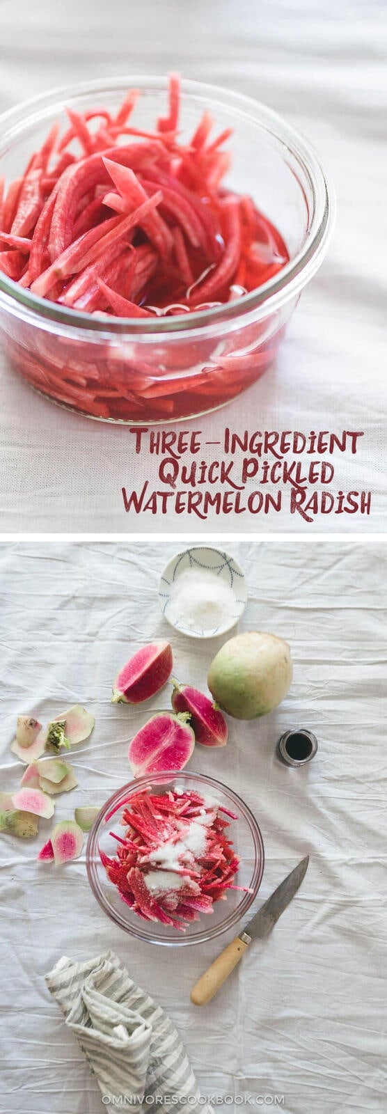 Three-Ingredient Quick Pickled Watermelon Radish | Pickle | Salad | Appetizer | Recipe | Chinese | Asian | Easy | Healthy | Gluten Free | Vegan | Vegetable | Summer |