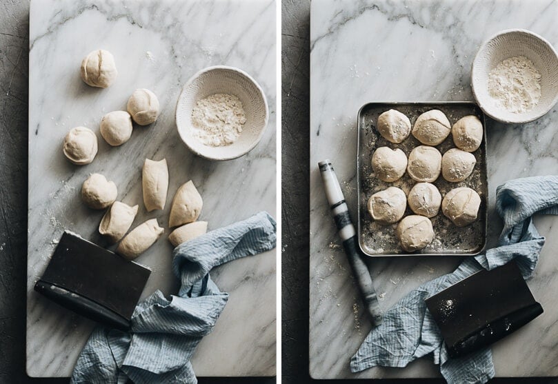 This super fast and easy flatbread recipe will totally blow your mind because it uses only 2 ingredients and 15 minutes of active cooking. You can use it to make pork belly buns or serve the bread with curry. So versatile! #vegetarian #vegan #bread #easy #recipes Cutting the dough for making flatbread process pictures