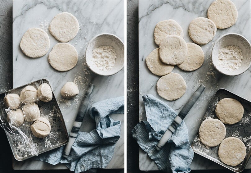 This super fast and easy flatbread recipe will totally blow your mind because it uses only 2 ingredients and 15 minutes of active cooking. You can use it to make pork belly buns or serve the bread with curry. So versatile! #vegetarian #vegan #bread #easy #recipes Rolling the dough for making flatbread process pictures
