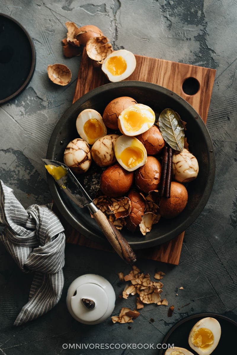 Chinese Tea Eggs (w/ Soft and Hard Boiled Eggs, 茶叶蛋) - Make delicious marbled eggs that are bursting with flavor. {Gluten Free adaptable} Chinese Tea Eggs with runny egg yolk
