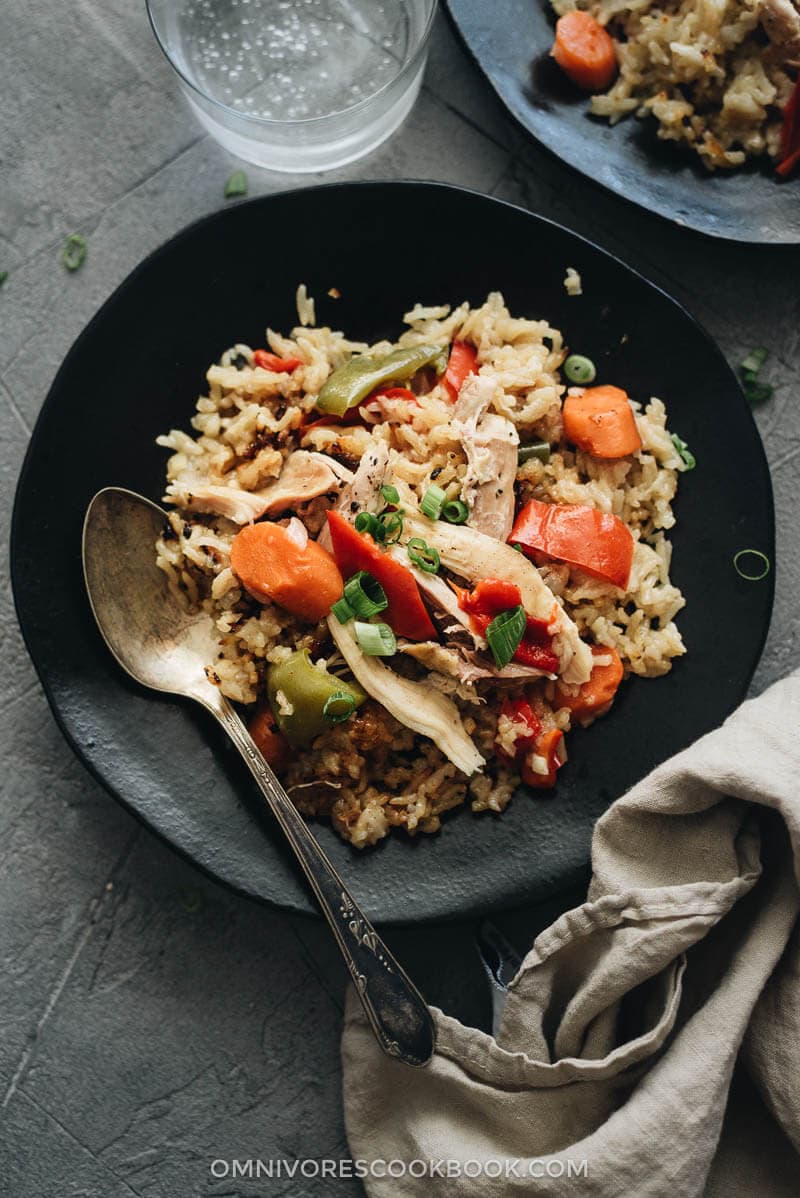 Asian Instant Pot chicken and rice with carrot and pepper