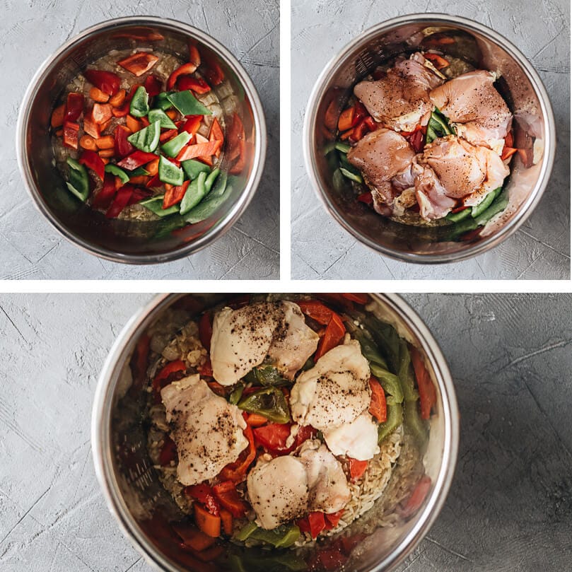 Asian style Instant Pot chicken and rice cooking steps