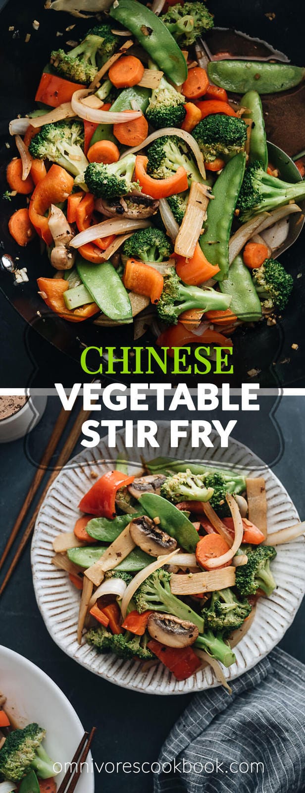 Chinese vegetable stir fry - Easy to make and so delicious, the crisp, tender veggies are tossed in a rich, savory sauce with plenty of aromatics. Serve it as a main or a side for a simple, healthy dinner. {Vegetarian, Gluten Free adaptable} #asian #recipes #sauce #lowcarb