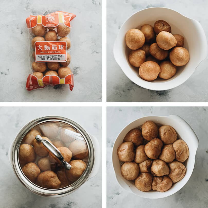 Stir Fried Baby Bok Choy with Gluten Balls - Very easy to make and bursting with flavor, it’s a great choice if you’re trying to find an interesting way to spice up your vegetarian meal and add a dose of plant-based protein. #chinese #recipes #vegan #stirfry How to prepare fried gluten balls for stir fry