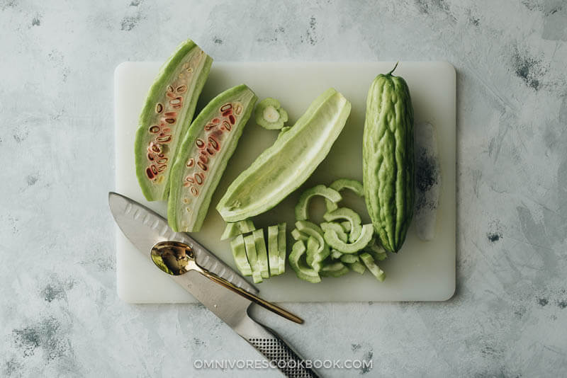Stir Fried Bitter Melon with Fermented Black Beans - This quick, tasty, and healthy side dish will surprise you with its beautiful simplicity and rich flavor. #glutenfree #chinese #healthy How to cut bitter melon