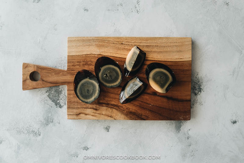 Sliced century eggs (thousand year egg)
