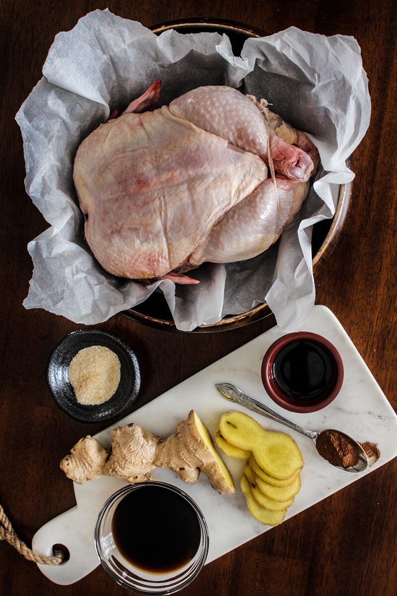 Oven Roasted Peking Chicken - A cross between a roasted chicken and Peking duck, this recipe is for days when you have that craving for peking duck but chicken is all you have to work with. Oven roasted Peking chicken ingredients