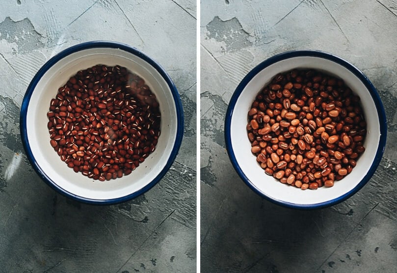Soaking red beans for making Chinese red bean soup