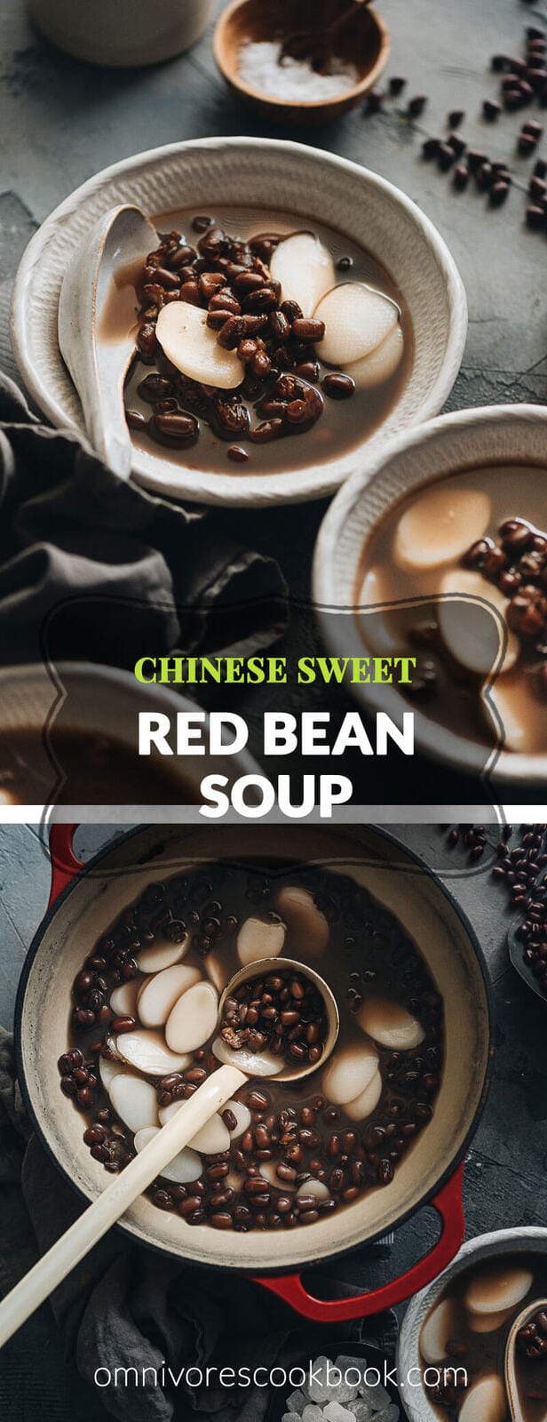 Red bean soup - This traditional Chinese dessert is slightly sweet, with the mild fragrance of the beans and chewy texture of the sticky rice cakes. It&rsquo;s very easy to prepare and healthy. Plus, it&rsquo;s vegan and gluten-free. #recipes