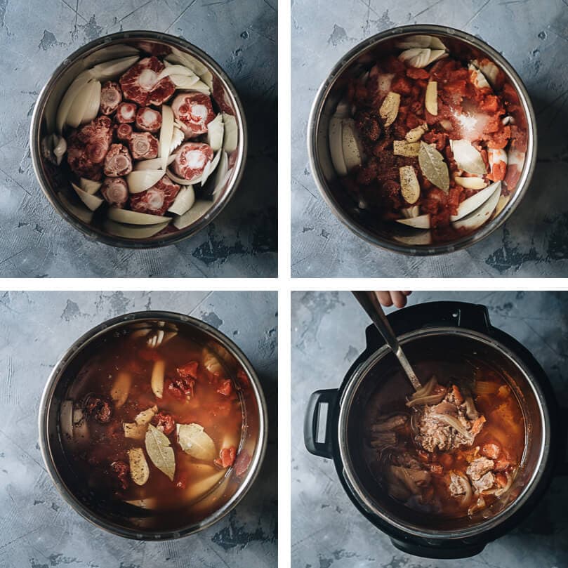 Pressure Cooker Oxtail Soup (An Instant Pot Recipe) - A simplified version using minimal prep and time to cook everything in one pot. No searing or par-boiling required. The oxtails will turn out soft like butter and the soup rich and hearty. Both Instant Pot and stovetop pressure cooker methods are included. {Gluten-Free} Pressure cooker oxtail soup cooking steps