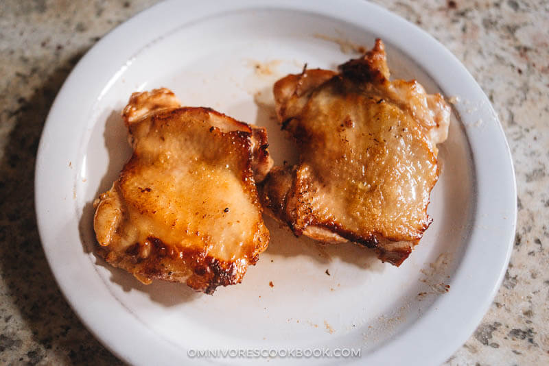 Pan fried chicken thighs
