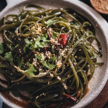 Chinese seaweed salad close up