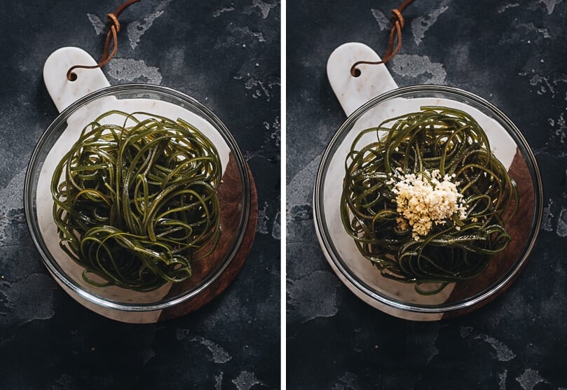 Chinese Seaweed Salad - Tender meaty seaweed salad served in a savory, sour, and garlicky sauce. It’s very easy to make and is a perfect cold appetizer to add nutrition to your meal in the summer. {Vegan} Prepare seaweed salad