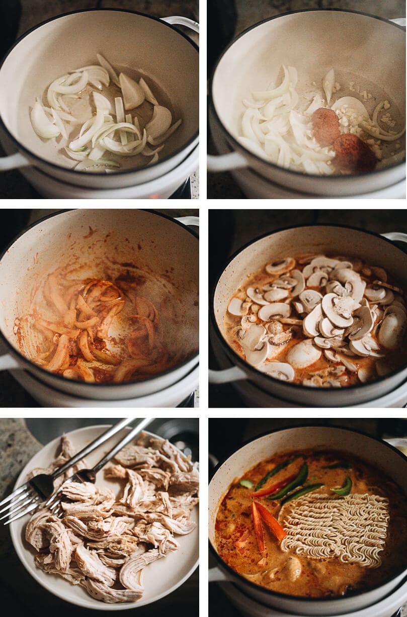 This Thai peanut butter ramen is a perfect dish for your weekday dinner. The tender noodles, juicy chicken and colorful veggies are soaked in a rich broth that is nutty, savory, spicy and sweet. It’s so easy to make and you can easily make it into a vegan version as well. Homemade Thai peanut butter ramen