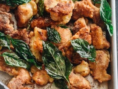Homemade salt and pepper chicken served in a tray