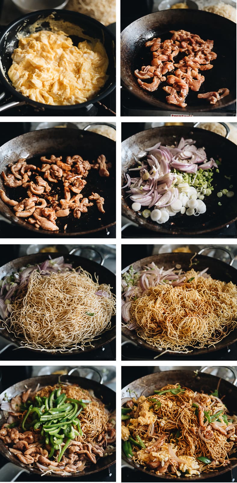 Hokkien Noodles (福建炒面, Hokkien Mee) - A super rich and fragrant one-pan meal that contains tender chicken bites, crispy veggies, and tender noodles. Learn how to make these easy restaurant-style fried noodles without a wok! Hokkien noodles cooking process