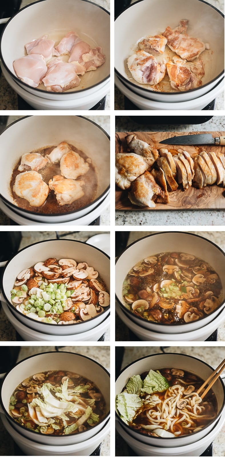 Chicken Udon Soup - A super simple one-pot noodle soup that guarantees maximum satisfaction with beautifully charred chicken, rich soup, thick noodles, and tender veggies. Chicken udon soup step-by-step