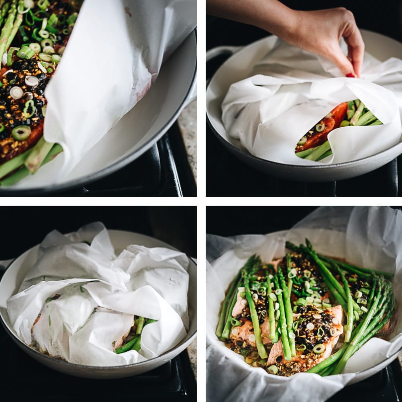 Steam salmon in parchment paper
