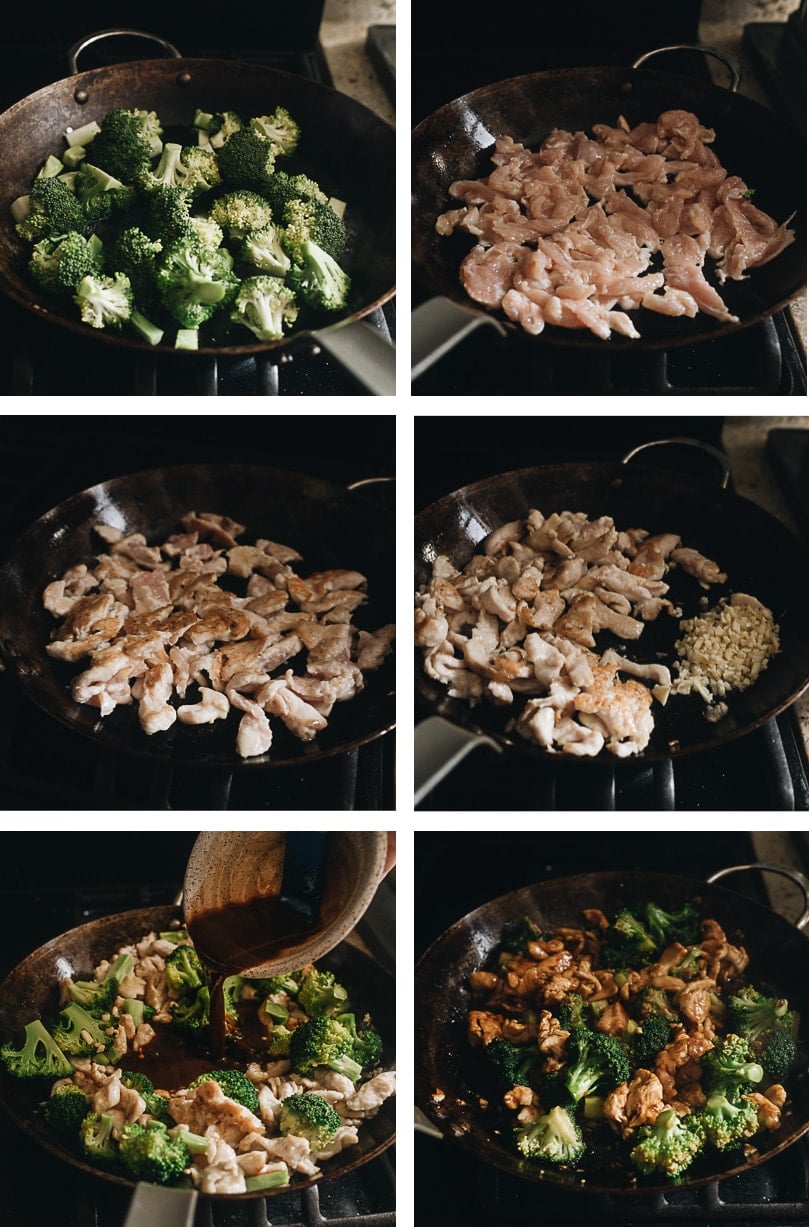 Chicken and Broccoli (Chinese Takeout Style) | An easy chicken and broccoli stir fry recipe that yields juicy chicken and crisp broccoli in a rich brown sauce, just like the one from a Chinese restaurant. {Gluten-Free Adaptable} Chicken and broccoli cooking step-by-step