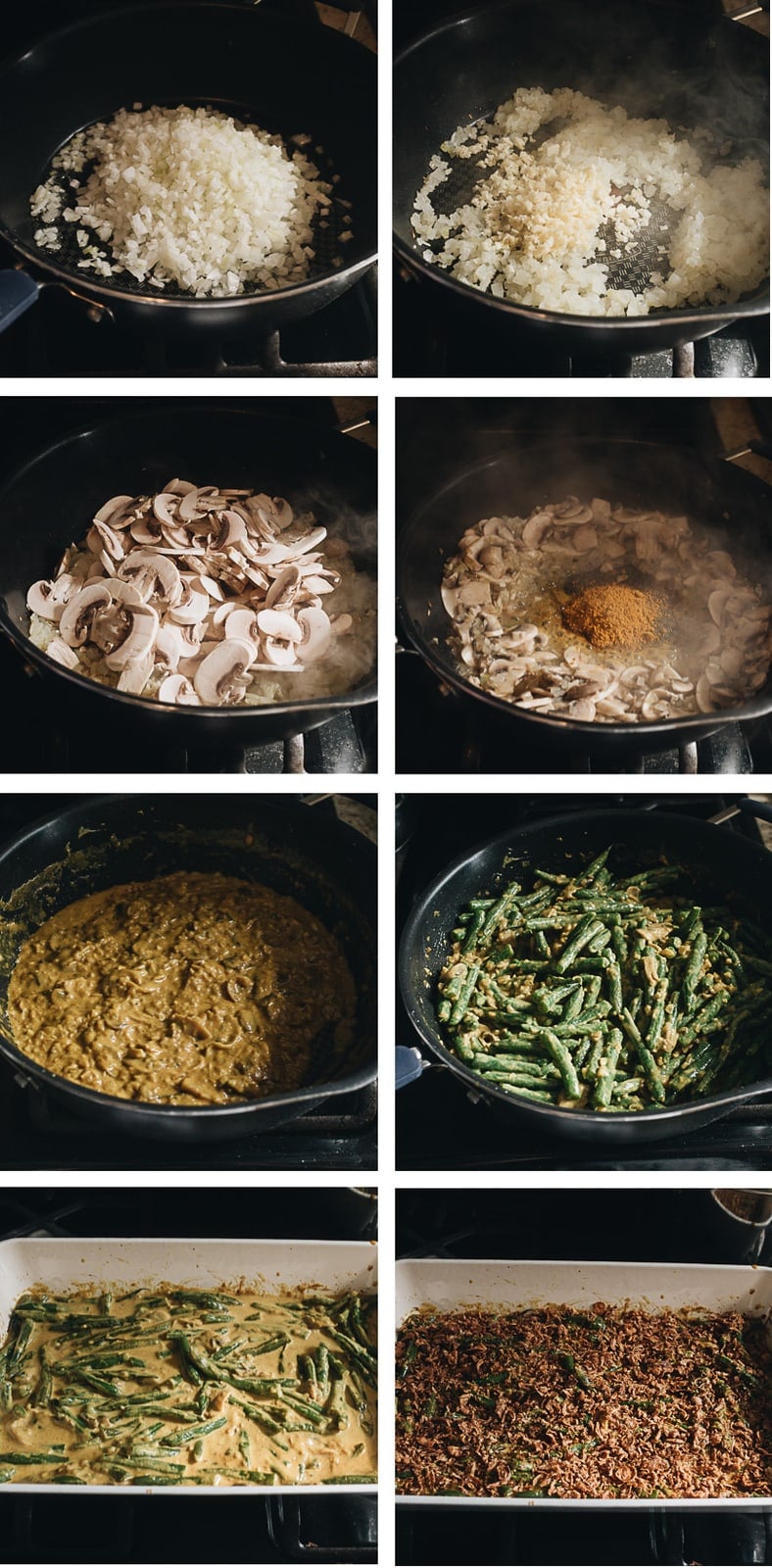 Curried vegan green bean casserole cooking step-by-step