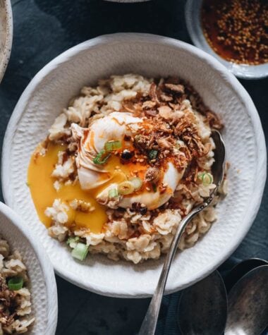 Savory oatmeal in a bowl
