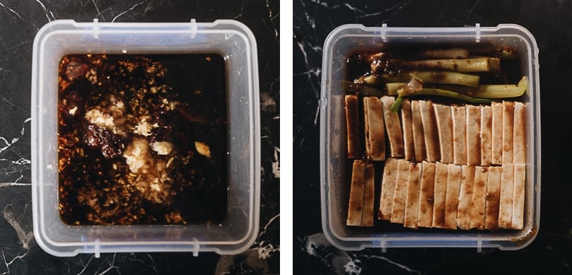 Crispy Marinated Tofu | This recipe generates the most flavorful marinated tofu! The tofu pieces are soaked in a savory spicy Asian sauce, then pan fried until crispy. It’s very easy to put together and yields crispy tofu bites that are bursting with flavor! {Vegan, Gluten-Free adaptable} How to marinate tofu