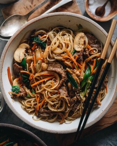 Japchae in a bowl
