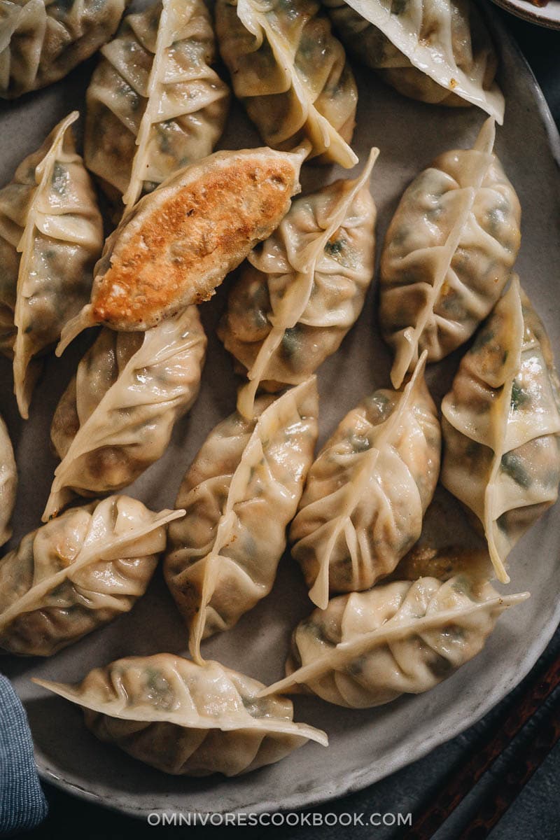 Turkey dumplings (A Thanksgiving Leftover Recipe) | Turn Thanksgiving leftovers into fancy dim sum using this turkey dumpling recipe. It uses leftover mashed potatoes, turkey, and cranberry sauce to make crispy, hearty, and juicy dumplings that are even better than takeout. Homemade turkey dumplings close-up