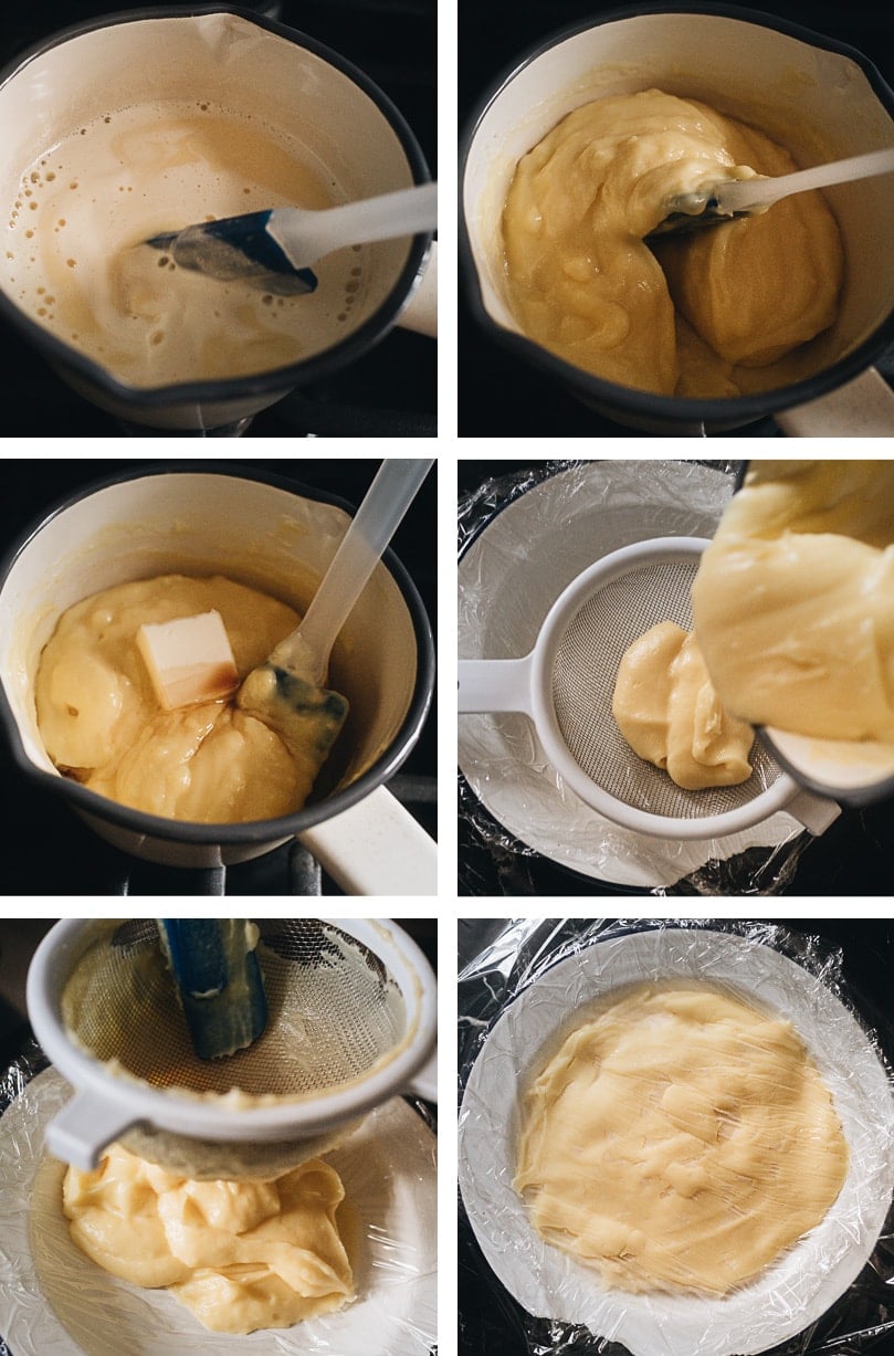 Chinese Steamed Custard Buns (nai wong bao, 奶黄包) | A dim sum classic, these buns are perfect for holiday gatherings and parties as well. Made with a yeast dough and steamed, the buns have a super soft and spongy texture with a smooth surface. The custard filling is creamy, fragrant, and sweet. The recipe includes detailed step-by-step pictures to help you recreate the restaurant-style custard buns in your own kitchen. Cooking custard filling step-by-step
