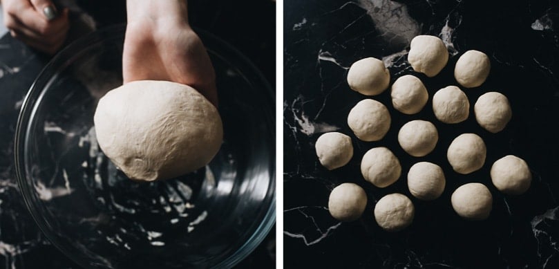 Chinese Steamed Custard Buns (nai wong bao, 奶黄包) | A dim sum classic, these buns are perfect for holiday gatherings and parties as well. Made with a yeast dough and steamed, the buns have a super soft and spongy texture with a smooth surface. The custard filling is creamy, fragrant, and sweet. The recipe includes detailed step-by-step pictures to help you recreate the restaurant-style custard buns in your own kitchen. Dough balls