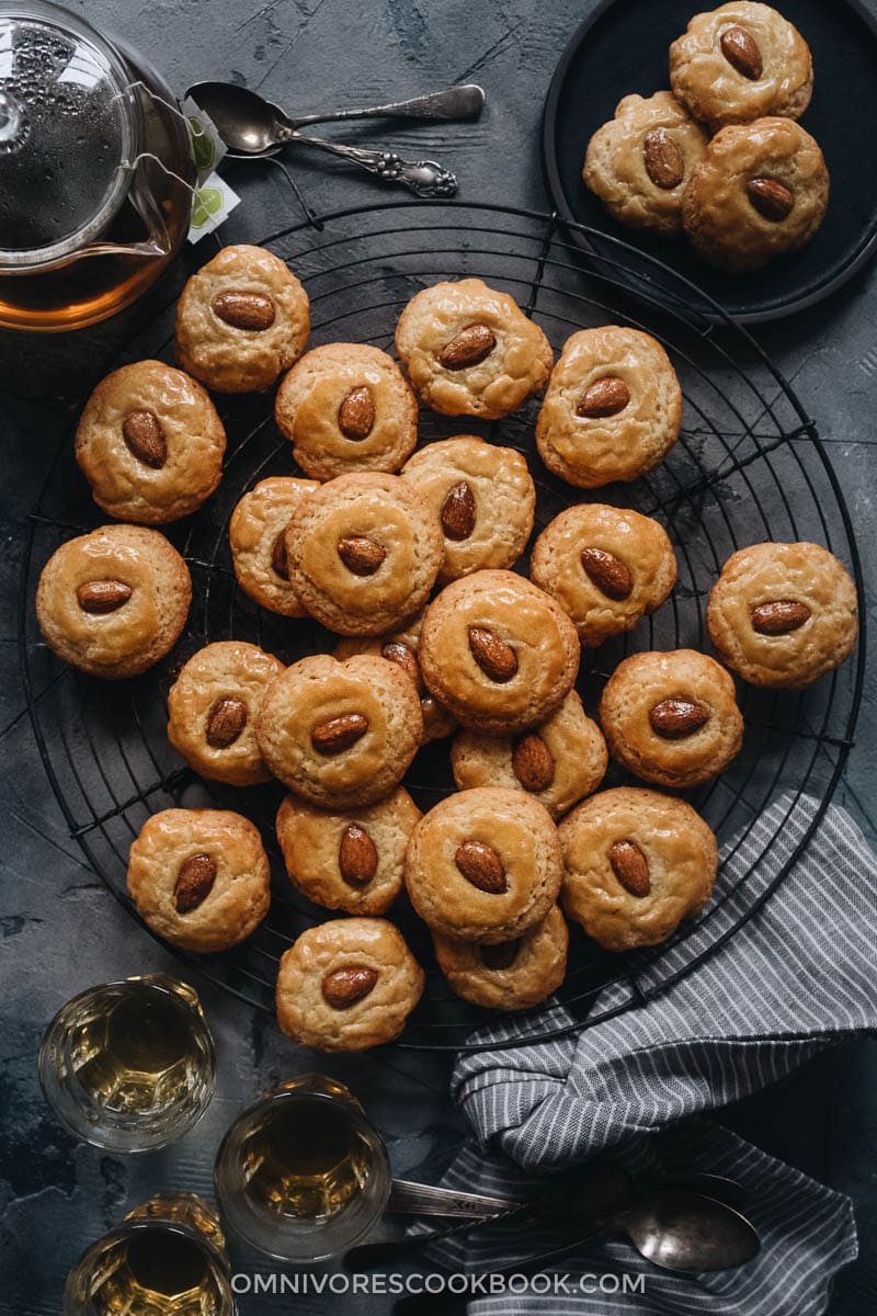 Chinese almond cookies served with tea