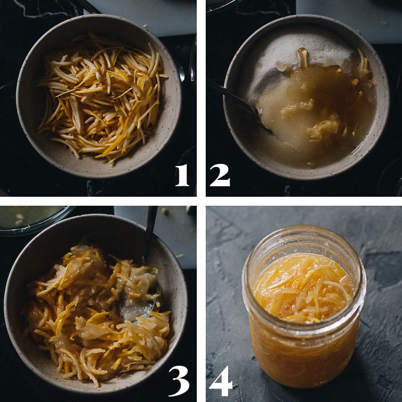 Easy Citron Tea | Sharing an easy citron tea that mimics the flavor and texture of the traditional Korean Yuja Cha but uses meyer lemons instead of yuzu. It has all the essentials of Yuja Cha, but uses an easier-to-source and cheaper ingredient. It’s a perfect winter drink that will warm your soul. It’s also very pretty and makes a great edible holiday gift. {Vegan, Gluten-Free} How to make citron tea step-by-tep