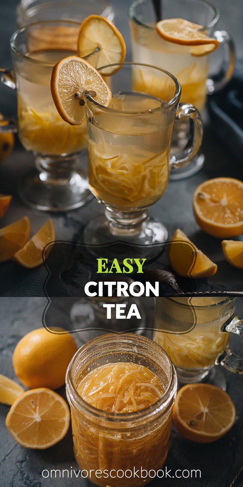 Easy Citron Tea | Sharing an easy citron tea that mimics the flavor and texture of the traditional Korean Yuja Cha but uses meyer lemons instead of yuzu. It has all the essentials of Yuja Cha, but uses an easier-to-source and cheaper ingredient. It’s a perfect winter drink that will warm your soul. It’s also very pretty and makes a great edible holiday gift. {Vegan, Gluten-Free}