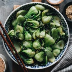 4-Ingredient Baby Bok Choy Stir Fry | Pair this quick and easy side dish with your favorite main and some steamed rice to complete a nutritious meal. This dish takes 15 minutes to whip together. The baby bok choy is cooked until tender, then soaked with a garlicky sauce that&rsquo;s savory and lightly sweet. It&rsquo;s such a great way to enjoy vegetables. {Vegan, Gluten-Free Adaptable}