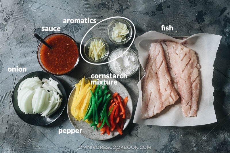 Ingredients for making sweet and sour fish