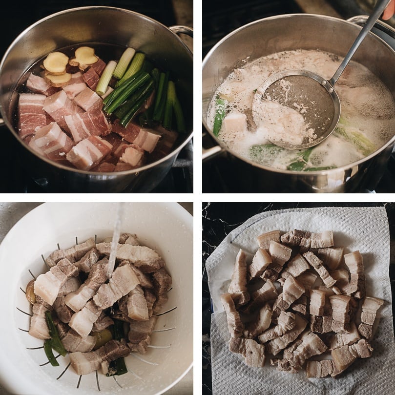 Hong Shao Rou | A Chinese classic. The tender, juicy pork is coated in a glossy sauce that is sticky, savory, sweet, and full of fragrance. It’s a perfect meal-prep dish to cook on a weekend and enjoy throughout the week. How to blanch pork for braising step-by-step
