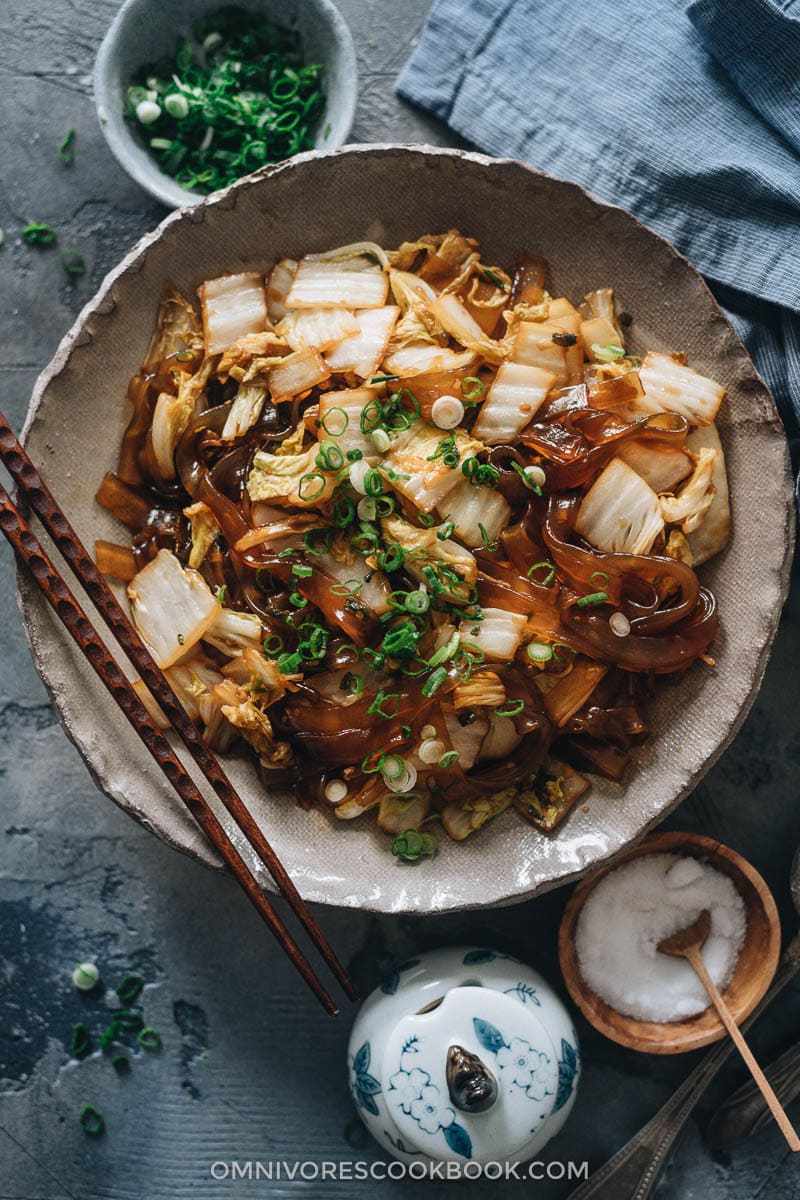 Braised napa cabbage with glass noodles