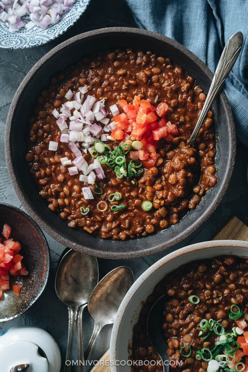 Homemade lentil soup in a bowl