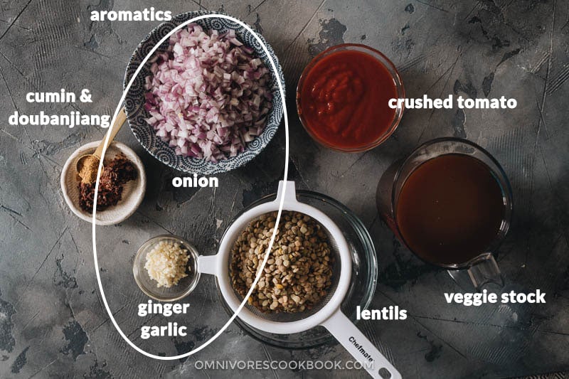 Ingredient for making Instant Pot lentil soup