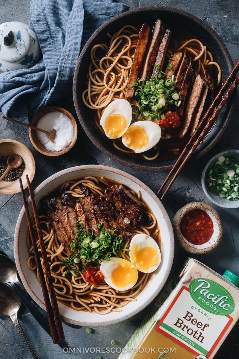 Bowls of beef noodle soup