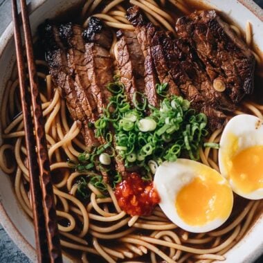 Homemade yakamein close up
